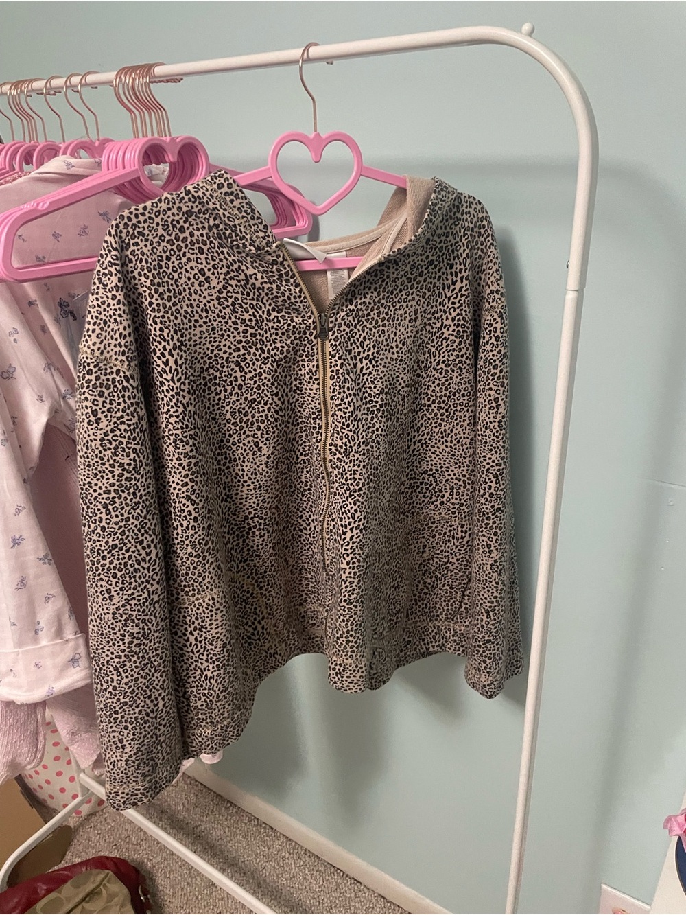 Liz Claiborne Leopard Print Zip-Up Hoodie - Taupe & Black